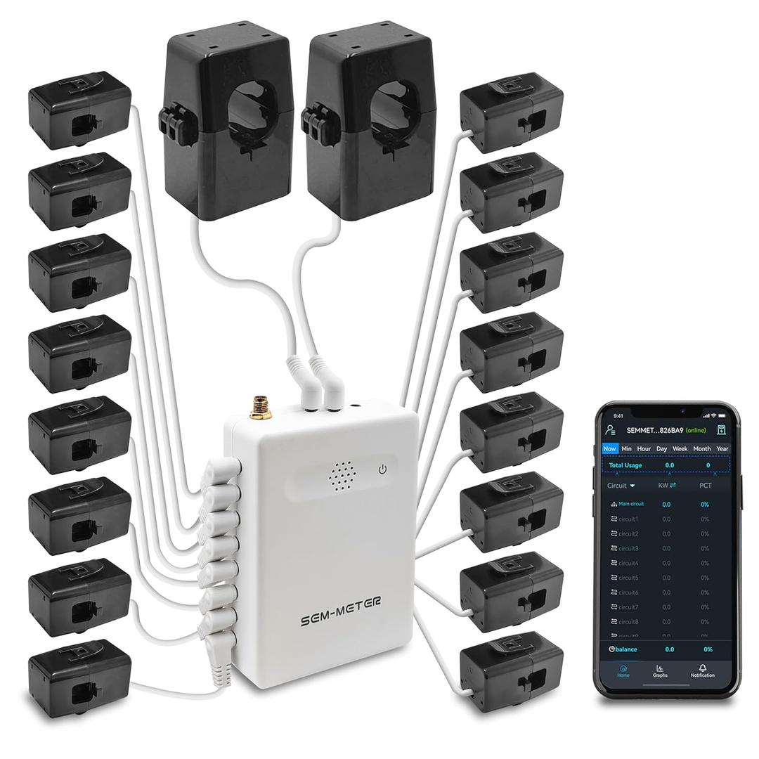 Smart Home Energy Monitor with 16 50A Circuit Level Sensors, Measure Power Usage in Real-Time, History with App (16 50A Circuit Level Sensors) - Compatible with Home Assistant