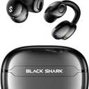 Black Shark Clip-On Earbuds, Open Ear Earbuds, Music and Game Dual Modes, 5g Lightweight & Digital Display Design, DNN Clear Calls, 50H Play Time, Comfort Fit for Sports, Running, Workout