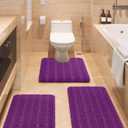 ACCUMTEK Striped Purple Bathroom Rug Set 3 Pieces Ultra Soft, Non Slip Chenille Toilet Mat, Absorbent Plush Shaggy Bath Mats for Bathroom, Bedroom, Kitchen (20"x32"+17"x24"+U Shape 20"x24")