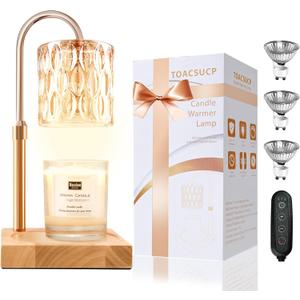 Candle Warmer Lamp with 3 Bulbs, Adjustable Height Dimmable Candle Warmer with Timer, Candle Lamp with Charming Gift Box Ribbon,Birthday Gifts for Women Mom, House Warming Gifts New Home Decor (1pack, Amber)