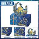 Geelin 4 Pcs Eid Mubarak Tiered Tray Decor Wooden Book Stack Signs, Blue Gold Islamic Crescent Moon Mosque Table Centerpiece for Ramadan Home Shelf Coffee Bar Mantel Decorations