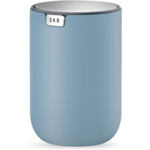 EKO Mini Desk Trash Can with Swing-Top Lid 0.4 Gallon Small Table Round Wastebasket for Office, Home, Car (Blue)