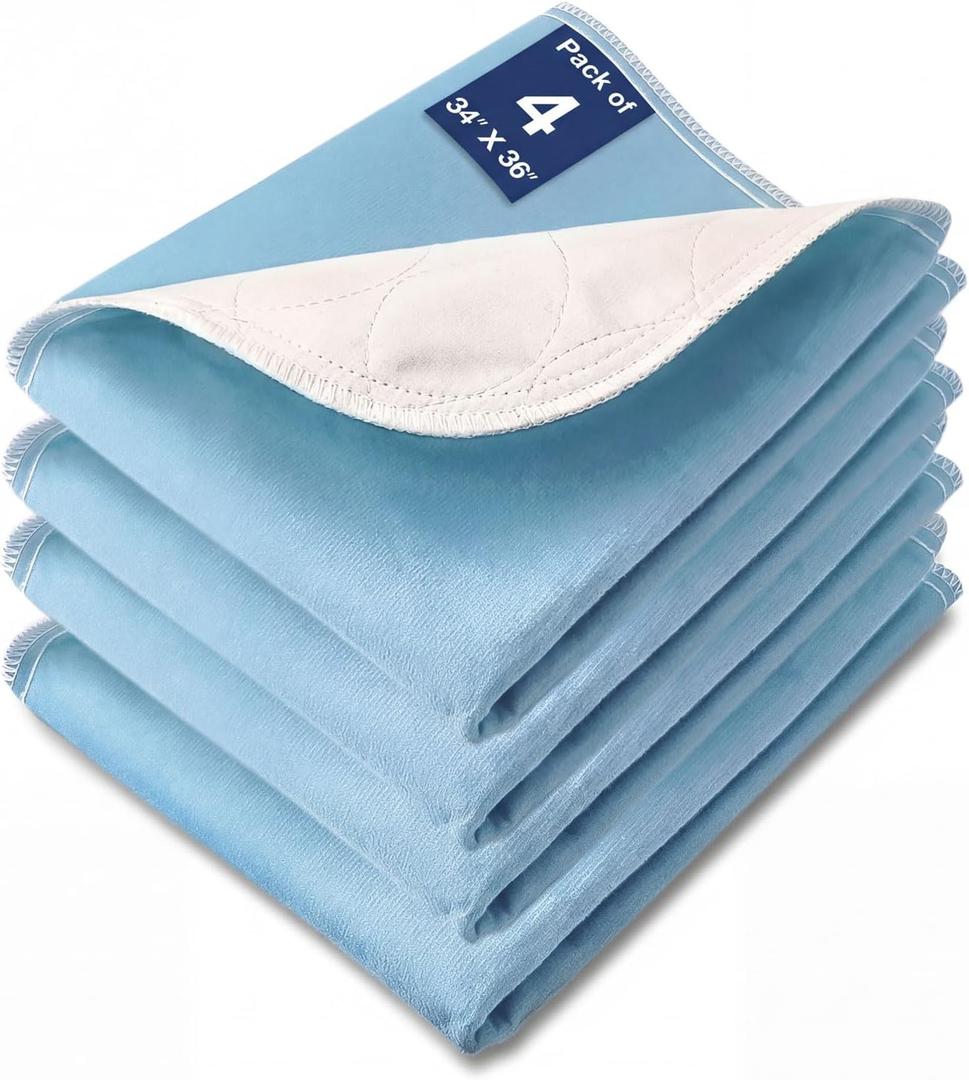 Bed Pads Washable Waterproof, 34" x 36" (4 Pack) Incontinence Bed Pads, Waterproof Bed Pad & Pee Pad, Perfect for Kids, Adults, The Elderly and Pets