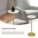 COVLON Drink Table, Carved Table Top Small Pdestal Martini SideTable for Living Room, Bedroom, Modern, Weighted Base, White and Gold