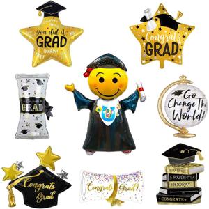 Large Congrats Grad Foil Balloons for 2025 Graduation Party Decorations, 8Pcs Mylar Balloons