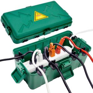Hrensaw Medium Outdoor Electrical Box(10.6x5.7x4.9inch),Weatherproof Connection Box w/6 Cable Entry,IP54 Waterproof Extension Cord Cover Protect Power Strip,Timer,Plug,Holiday Lights,Green