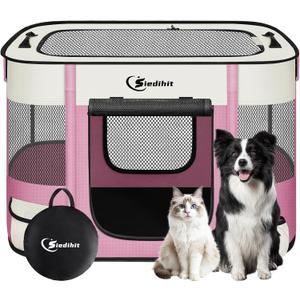 Dog Playpen,Cat Pet Puppy Pen,Portable Playpens for Dogs Indoor Outdoor Travel Camping Use,Foldable Dog Kennel Tent Crate for Rabbit Animals with Carrying Case (Pink, Medium)