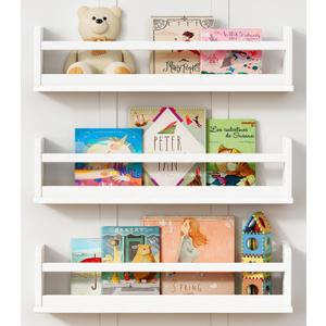 Harwaya White Wall Bookshelf for Kids Room, 24 Inch Toddler Nursery Bookshelf Wall Mounted for Baby Boy Girl Bedroom, Floating Childrens Book Shelves with Hanging Rod for Books - Set of 3