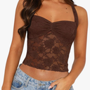 REORIA Lace Tops for Women Halter Sexy Going Out Tank Crop Y2K Fashion Top 2025 Trendy,Brown, XXL