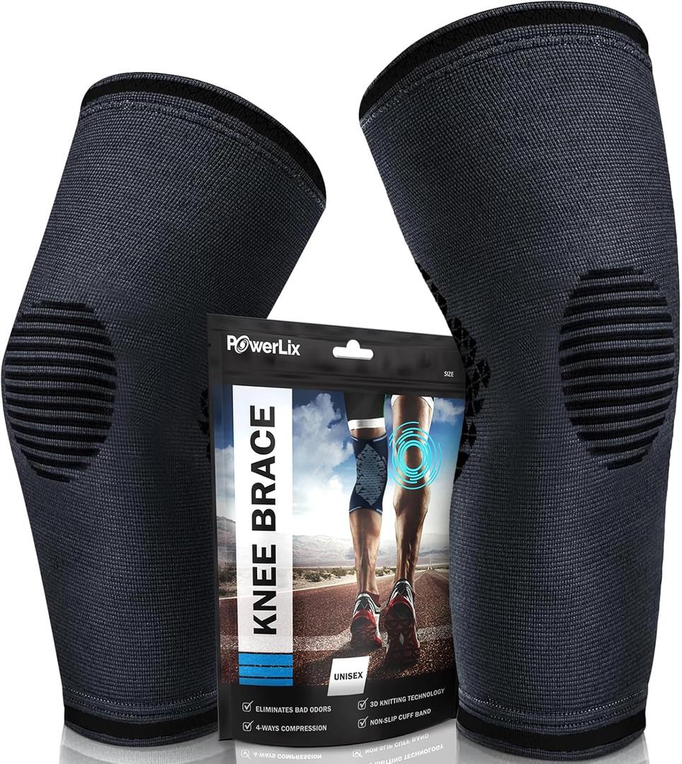 POWERLIX Knee Compression Sleeve (Pair) - Best Knee Brace for Knee Pain for Men & Women Knee Support for Running, Basketball, Volleyball, Weightlifting, Gym, Workout, Sports, XL