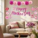 Happy Mothers Day Decorations Party Supplies Kit - Includes Glitter Happy Mother's Day Banner, 6 Paper Pom Poms, Hanging Swirls with Best Mom Ever - Rose Floral Mothers Day Theme Decor for Home Indoor