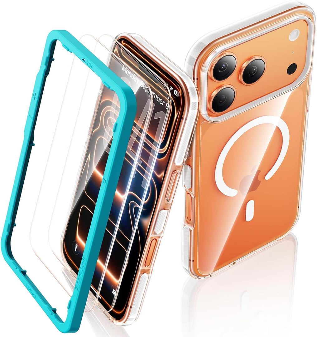 SMARTDEVIL Magnetic MagSafe Case for iPhone 17 Pro Max, Strong Magnetic Clear Shockproof Cover with 2 Screen Protectors, Ultra-Slim Anti-Yellowing Phone Case-White