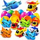 stargo 16 Pack Colorful Prefilled Easter Eggs bulk with toys - mini Aircraft, pull-back Helicopters & Airplanes. Plastic Easter Eggs Filled, Basket Fillers Egg Hunts, Party Favors, Boys Goodie Bags