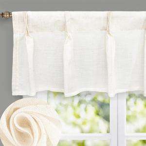 DriftAway Pinch Pleat Valance for Kitchen Window Linen Textured Valance for Living Room Farmhouse Semi Sheer Linen Curtain Valance Window Treatment Back Tabs 50 Inches by 16 Inches Light Linen