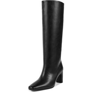 wetkiss Straight Leg Knee High Boots for Women Regular Calf Friendly Square Toe Mid Heel Comfortable Boots Size 9.5