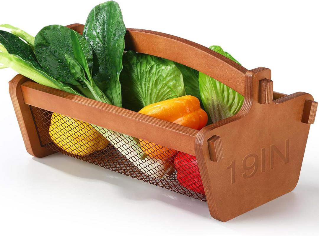 Teenyyou Garden Harvest Basket Mesh Storage with Handle Versatile Gardening Fruits Vegetables Gathering Basket Garden Supply Gardener Gift Spring for Washing Holding(Brown,19in)