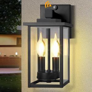 2-Light Dusk to Dawn Outdoor Wall Lights, Waterproof Exterior Lighting Fixtures with Shatterproof Glass, Rustproof Metal Outdoor Sconce Lights for Porch Garage House Exterior
