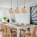 Woven Pendant Light Boho Chandelier, Rattan Pendant Lights Kitchen Island, Farmhouse Pendant Lighting with Hand Woven Wicker Shade, Boho Chandelier Light Fixtures Ceiling Hanging Light