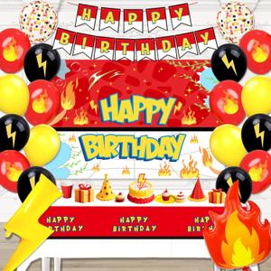 Birthday Party Decorations for Boys,Happy Birthday Banner,Foil Balloons,Tablecloth,Party Supplies For Girls (Yellow cartoon)