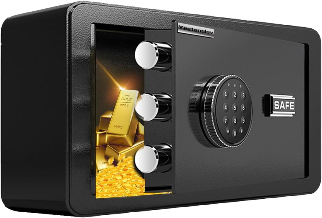 Small Safe Box, Lock Box for Money, Jewelry, Documents and Guns, 0.5 Cubic Feet Digital Security safes for Home, Hotel, or Business,  (11.8" L x 7.9" W x 7.9" H), Black 