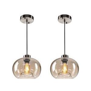 Pendant Lights for Kitchen Island Hand Blown Glass Lighting Fixtures Modern Farmhouse Foyer Hanging Light Ceiling Pendant Fixtures Over Table Sink Brushed Nickel 9.2" Diam Bubble, 2 Pack, Yellow 