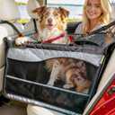 Dog Car Seat for Large Medium Dogs | Waterproof Dog Seat Cover for Back Seat with Hard Bottom | Alloy Twist-Lock Rods | 3 Mesh Windows | Removable Fleece Mat | Cars, SUVs, Trucks (Grey)