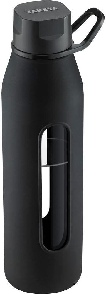 Takeya Glass Water Bottle with Silicone Sleeve and Twist Cap, 22 Ounce, Black