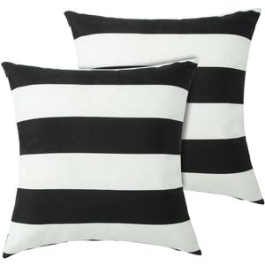 FUNHOME Outdoor Pillow Covers ONLY, No Insert! Pack of 2 Square Throw Pillow Covers, Decorative Water-Repellent Modern Cushion Cases for Sofa Patio Couch Decoration 18 x 18 Inch, Black White Stripe