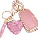 for Toyota key fob cover with Diamond Bling Keychain, Car Accessories Key holder Shell Full Protection for 2018-2024 Highlander RAV4 Camry Avalon C-HR Corolla GT86,Gold Pink