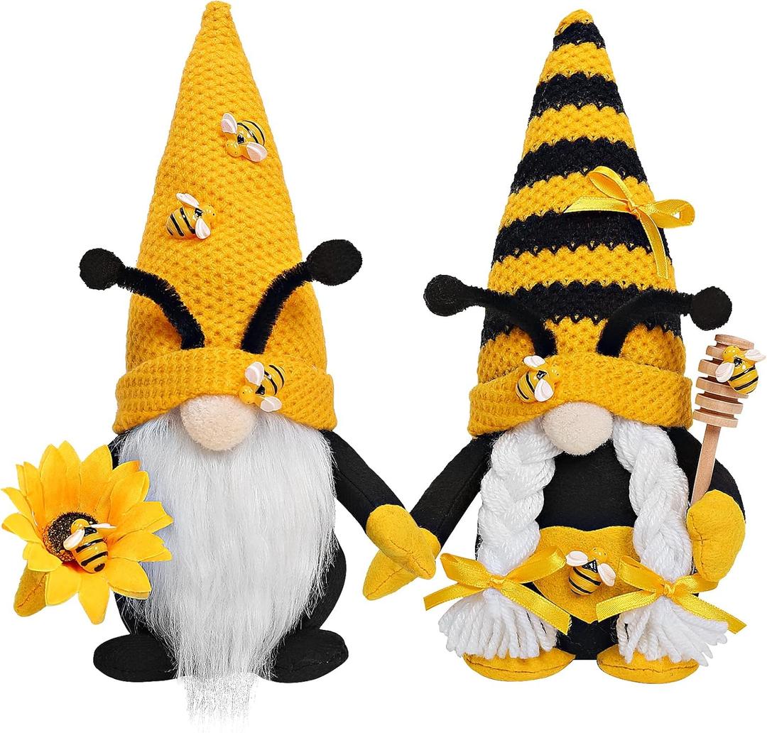 CRCZK Bumble Bee Gnome Plush - Mr and Mrs Honeybee Spring Gnomes Plush Ornaments Tomte Elf World Bee Day Decor, Summer Bee Figurines Table Shelf Tiered Tray Decorations, Gifts for Women