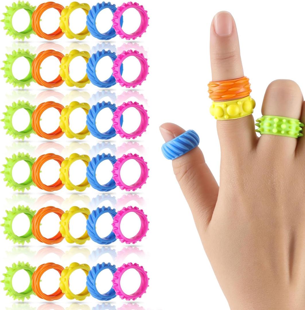 VioraWhite 96 Pack Fidget Toys Rings Sensory for Kids Easter Basket Stuffers Bulk Quiet Fidget Ring to Relieve Autism Stress Anxiety Finger Toy for Classroom Prize Party Stocking Stuffers (Bright)
