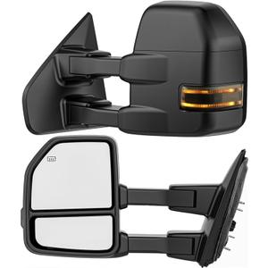 Smoked Power Heated Tow Mirrors Compatible with 2004-2014 Ford F150 F-150 Pickup Truck, Extended Trailer Towing Side Mirrors with LED Puddle Light