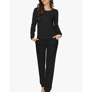 Women's Pajama Sets Casual 2Pcs Sleepwear Long Sleeve Pullover Tops Long Joggers Pants with Pockets Size 18