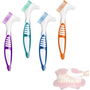 Denture Brush 4Pcs Denture Toothbrushes,Denture Cleaning Care Cleaning Brush,Double Sided Toothbrush for Denture Cleaning Care