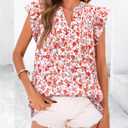 BTFBM Going Out Tops for Women Trendy 2026 Cap Sleeve V Neck Floral Blouses Dressy Casual Cute T Shirts Summer Fashion (S)