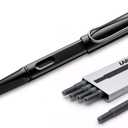 LAMY Safari Fountain Pen (19M) Black & 5 Black Ink Cartridges (LT10BK, L19BKM)