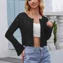 FAIRY SEASON Women's Cropped Cardigan Sweater Bell Long Sleeve Lightweight Crochet Button Down Knit Bolero Shrugs for Dresses (Black, M)