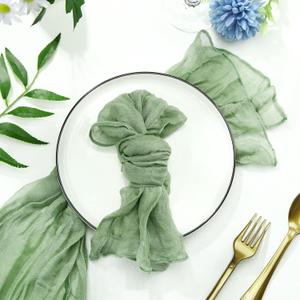 Gauze Cheesecloth Napkins Wrinkled Dinner Napkins Soft Cotton Table Decorative Cloth for Weddings Parties Family Everyday Use, 20 x 20 Inch(Sage Green,12 Packs)