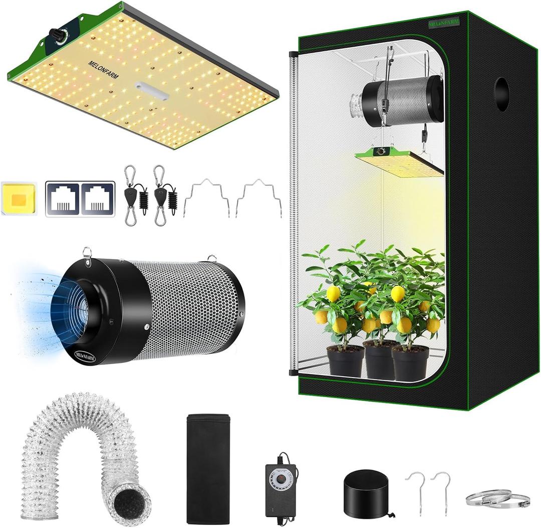 MELONFARM Grow Tent Complete Setup, 100W Full Spectrum LED Grow Light & 34"x34"x72"Grow Tent Bundle, 4" Efficient Airflow Ventilation System with Soundproof Duct Connector