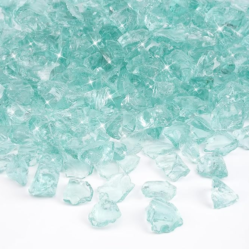 Mr. Fireglass Crushed Fire Glass for Natural or Propane Fire Pit Fireplace & Landscaping,10 lb High Luster Light Sea Blue