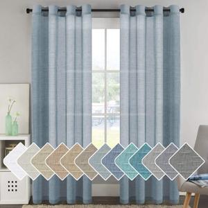 H.VERSAILTEX Linen Semi Sheer Curtains 96 inches Long Pair Set Linen Textured Sheer Curtains Nickel Grommet Window Treatment Panels for Villa/Hall/Parlor, Open Weave - 52" W x 96" L - Denim