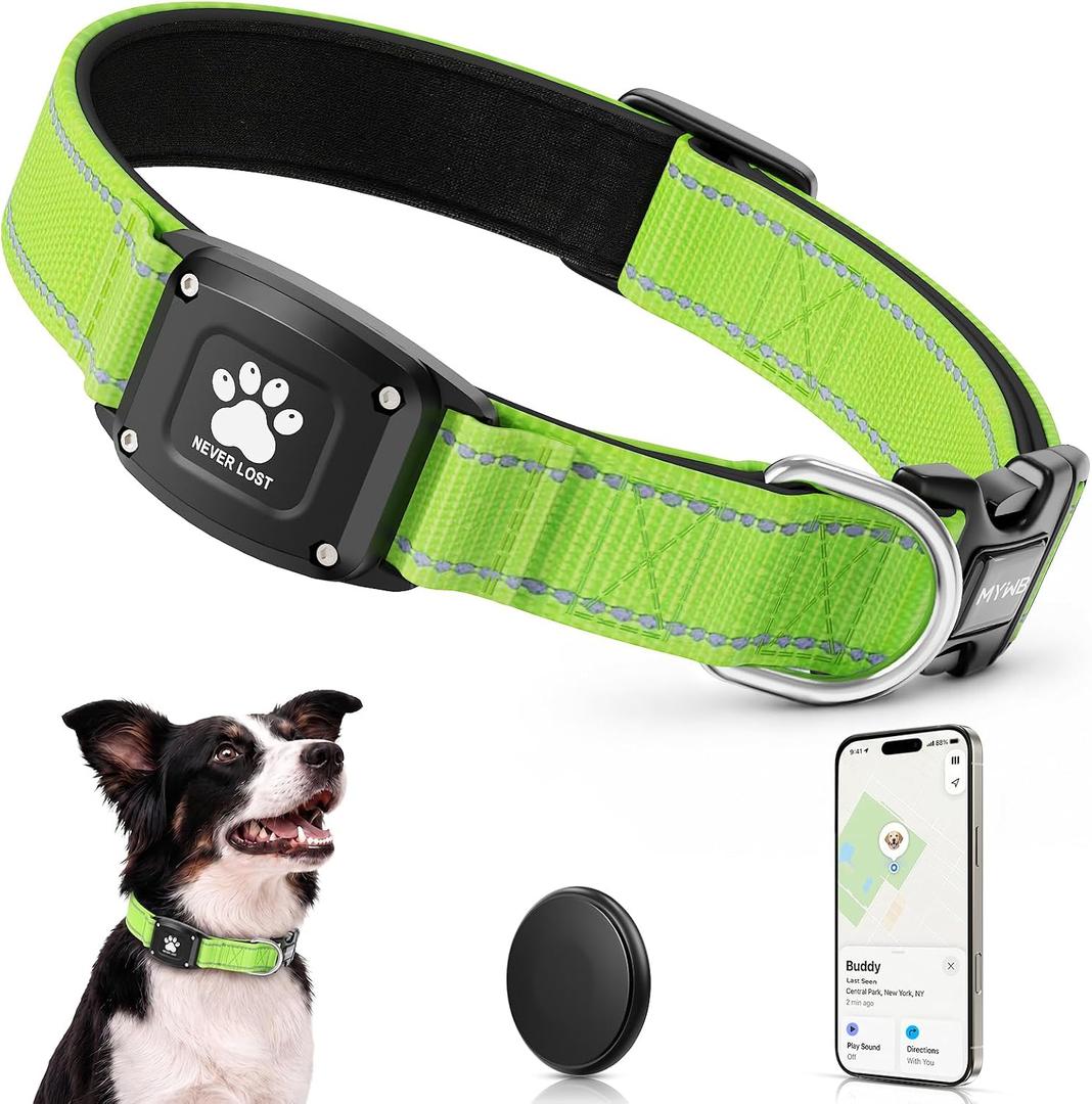 GPS Dog Collar Tracker 2-in-1,Reflective Waterproof Pet Collar,iOS-Only,No Monthly Fees,Unlimited Range,Dog Tracking Collar Pet Tracker,for Dogs (M (14.5"-19.5"), Green)
