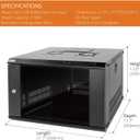 Tecmojo 6U Wall Mount Server Cabinet IT Network Rack Enclosure Lockable Door and Side Panels Black, Cooling Fan, Standard Glass Door, 450mm Depth, for 19 IT Equipment, A/V Devices