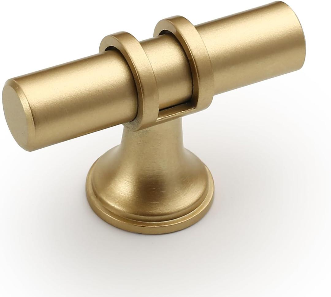 Amerdeco 10 Pack Brushed Gold Cabinet Knobs & Pulls - 2 Inch T Bar Kitchen Cabinet Hardware Drawer Pulls ZH0058