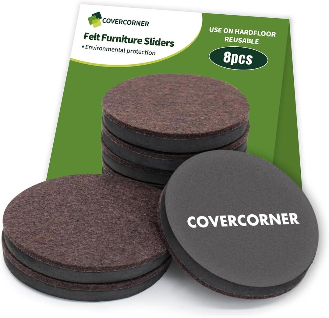 Furniture Sliders for Hardwood Floors 8 PCS - 4 3/4 inch Sliders for Moving Furniture  Felt Furniture Pads for Hardwood Floors Brown