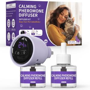 Lesotc Cat Pheromones Calming Diffuser Effectively Relieve Anxiety Stress Cat Calming Diffuser Multicat Pheromones Diffuser Refill Reduce Fighting Spraying and Scratching Calm Relaxing Fits All Cats (Purple)
