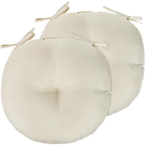Beige Bistro Chair Cushions Set of 2, 15" Round Seat Chair Pads with Ties for Dining Room Patio