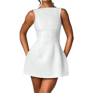 BNGD Women's Backless Vest Basic Dress Sexy Slim Short Dress Sleeveless Open Back Mini Dresses (White, M)