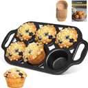 6 Cup Cast Iron Muffin Pan - Pre-Seasoned Nonstick Muffin Tin, Regular Size Cupcake Baking Pan