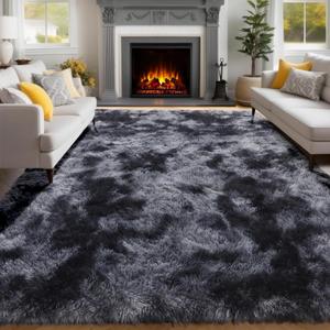 PAGISOFE Abstract Shaggy Area Rug 6x9 Feet,Plush Fluffy Rugs for Living Room,Tie-Dyed Grey Soft Rug for Bedroom,Furry Rugs for Girls Boys Kids Room,Extra Large Fuzzy Rug, Shag Carpets for Room Decor